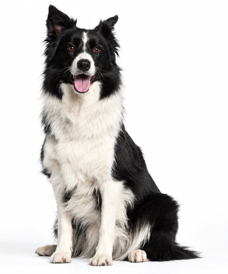 Border collie sentado em um fundo claro